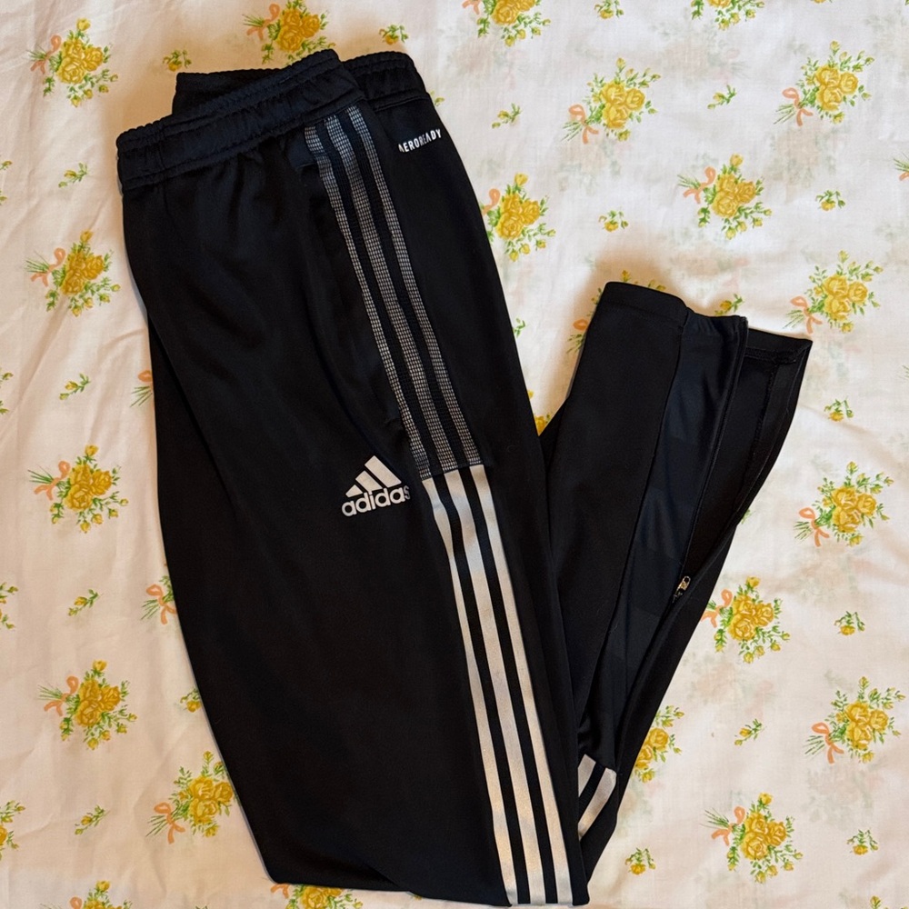 Adidas Women’s Aeroready Black/Cream Prime Green Track Pants M - Picture 2 of 3